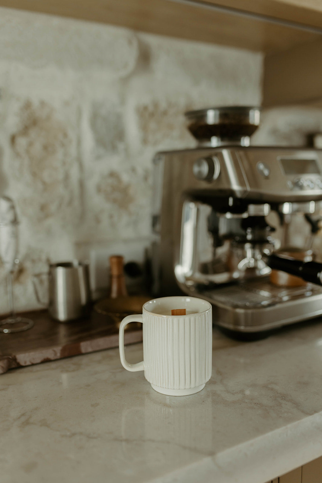 Cream Ribbed Coffee Mug