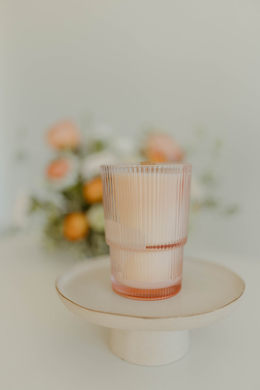 Ribbed Tall Pink Glass