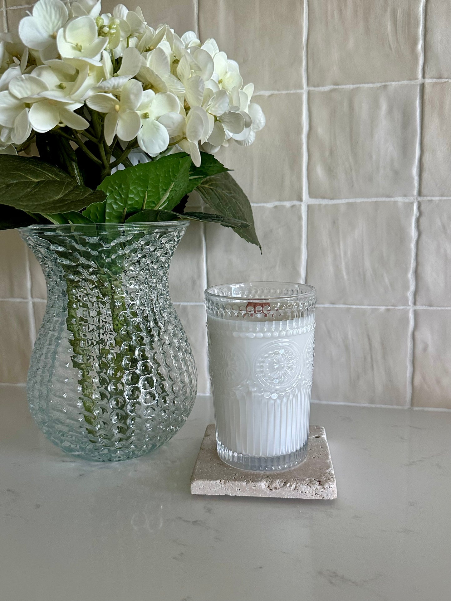 Clear Vintage Beaded Glass Candle