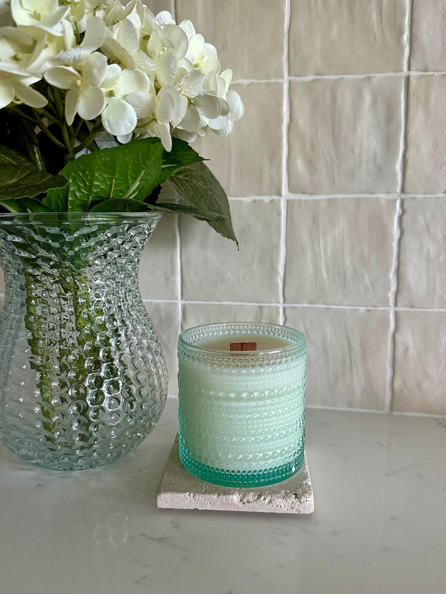 Aqua Beaded Glass Candle