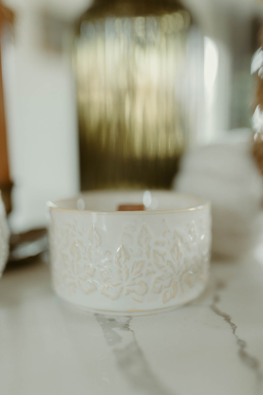 Tan Leaf Embossed Cream Ramekin