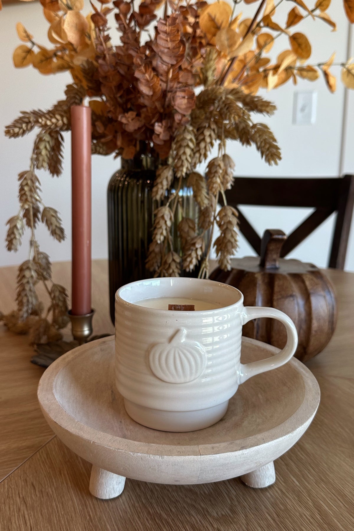 Cream Embossed Pumpkin Mug Candle