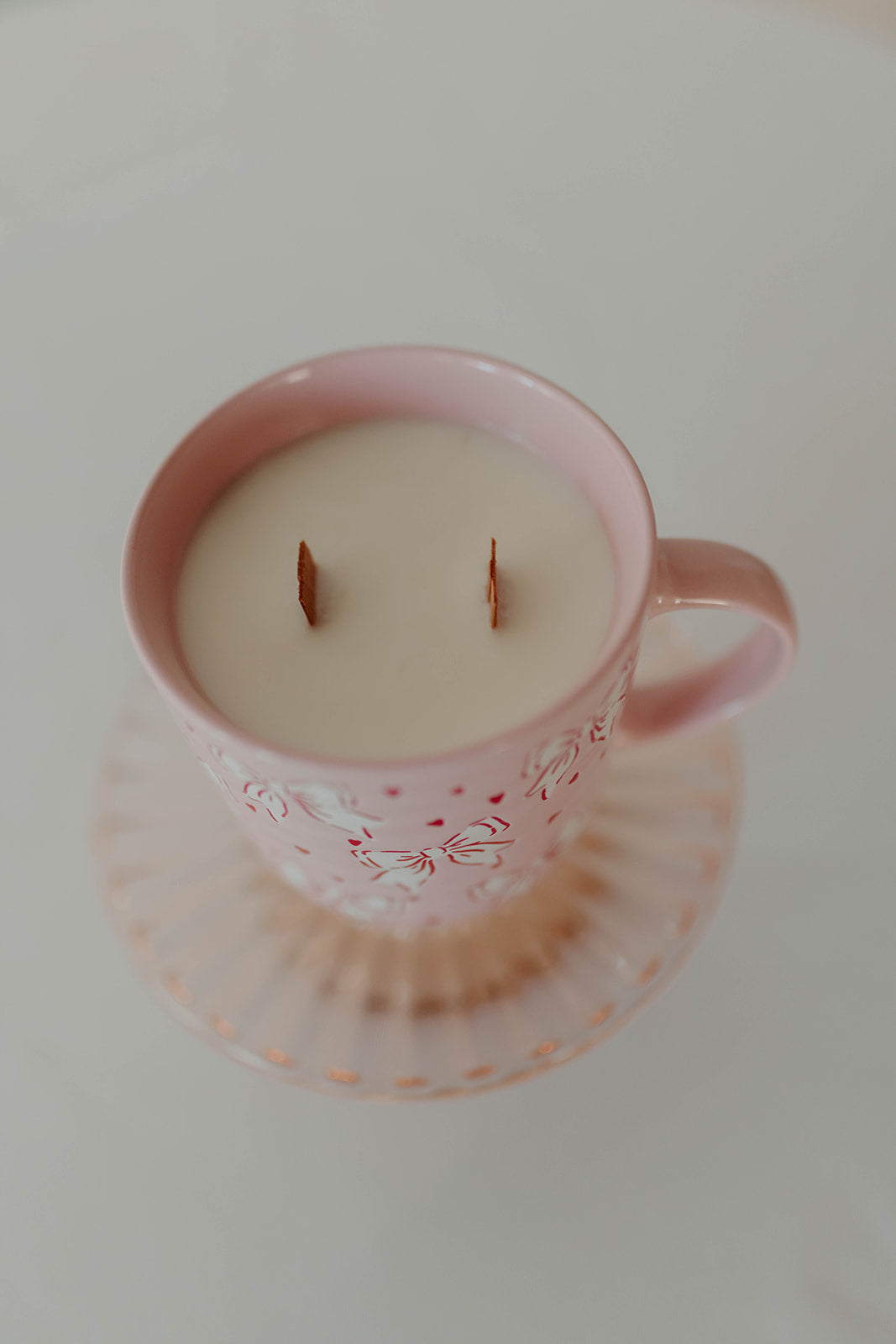Pink and Red Bow Heart Mug Candle