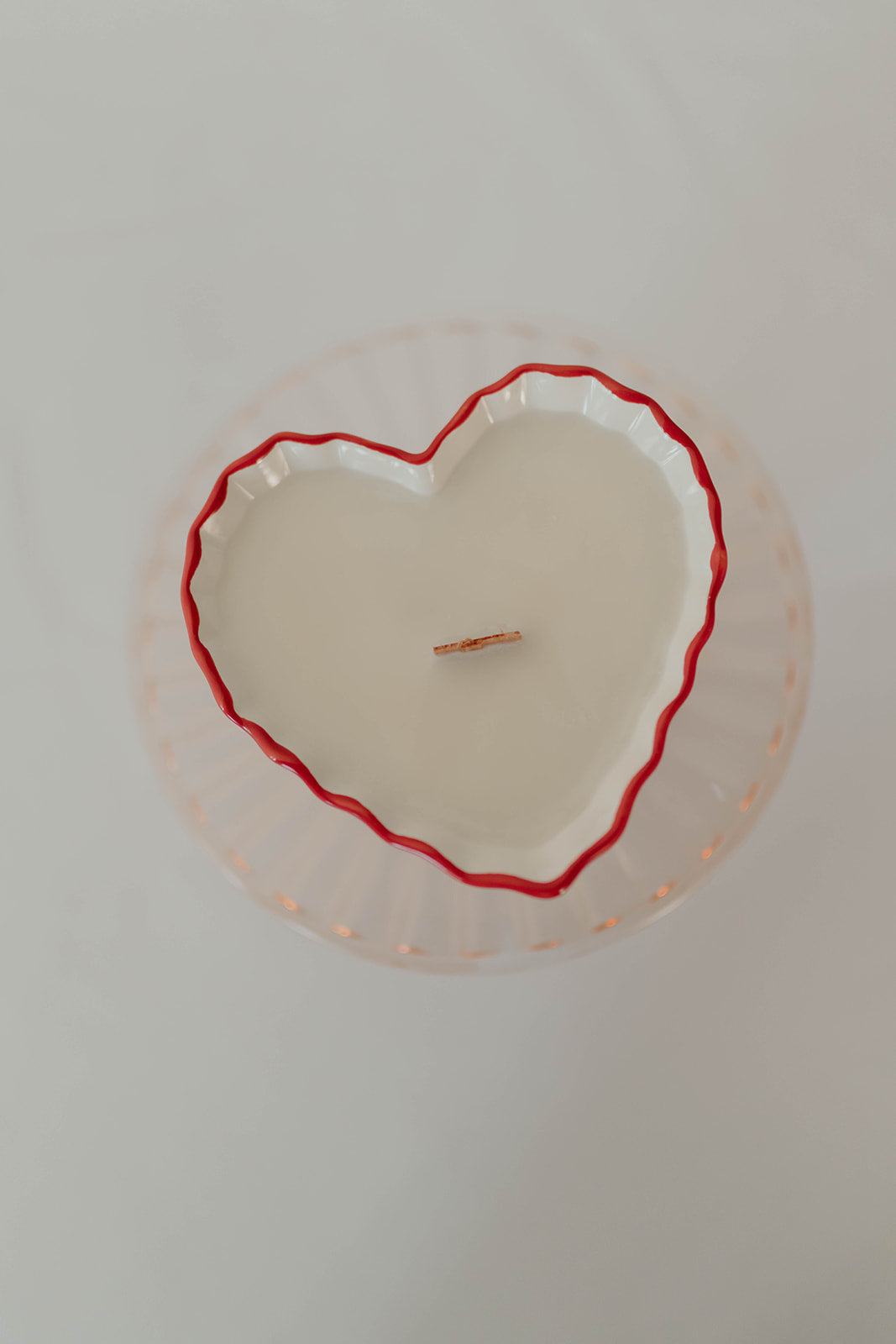 Scarlet and Cream Scalloped Heart Ramekin Candle