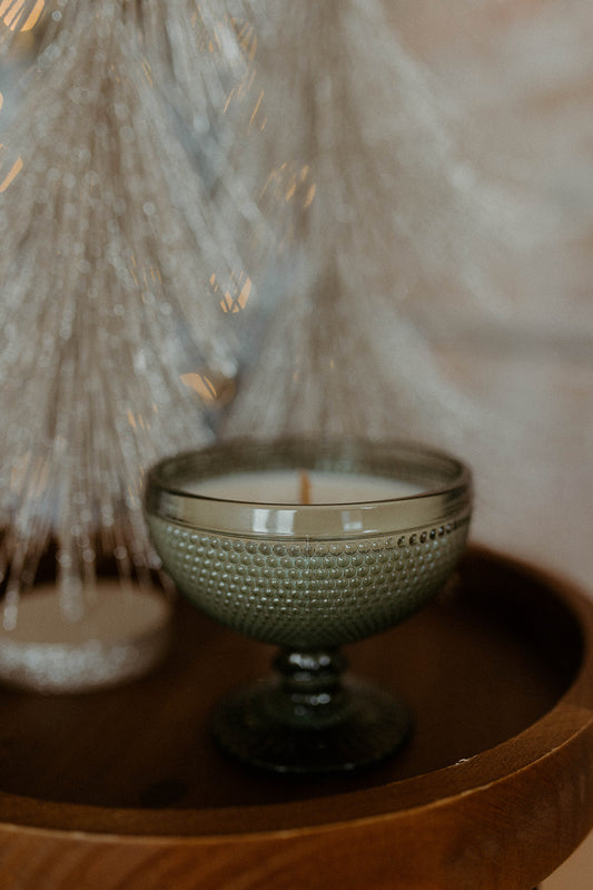 Green Pedestal Bubble Dish