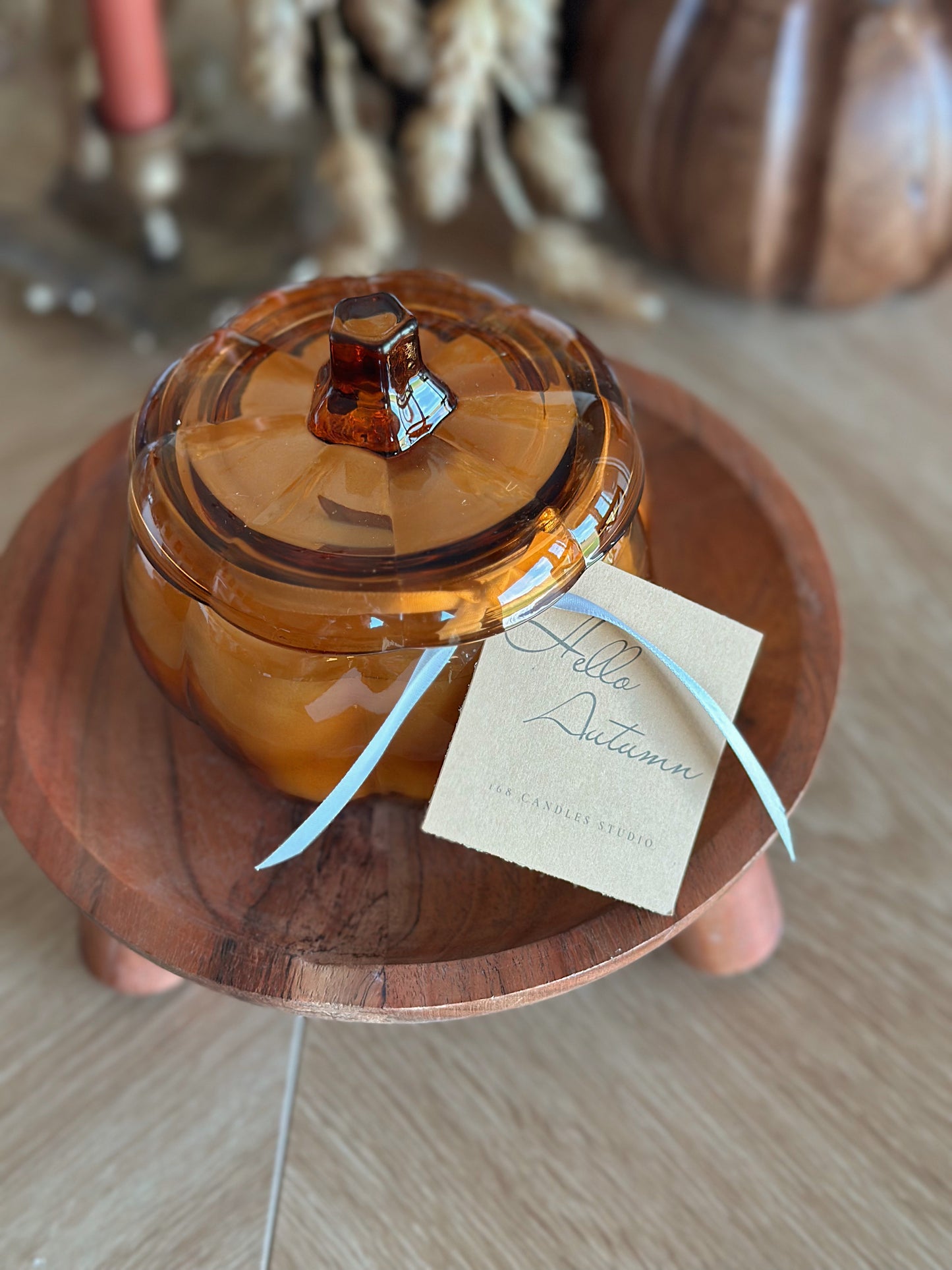 Hello Autumn Orange Glass Large Pumpkin Candle