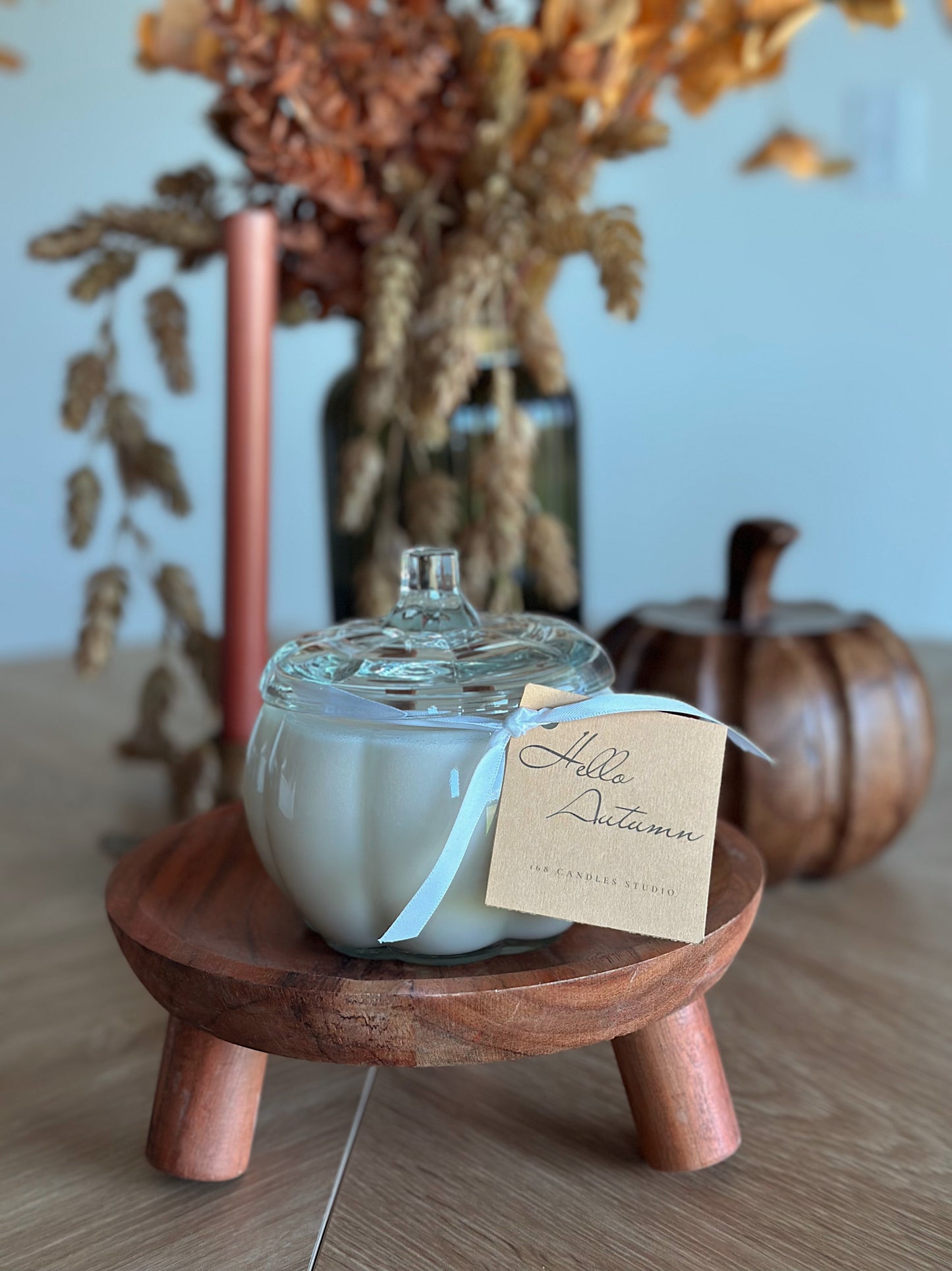 Hello Autumn Clear Glass Large Pumpkin Candle