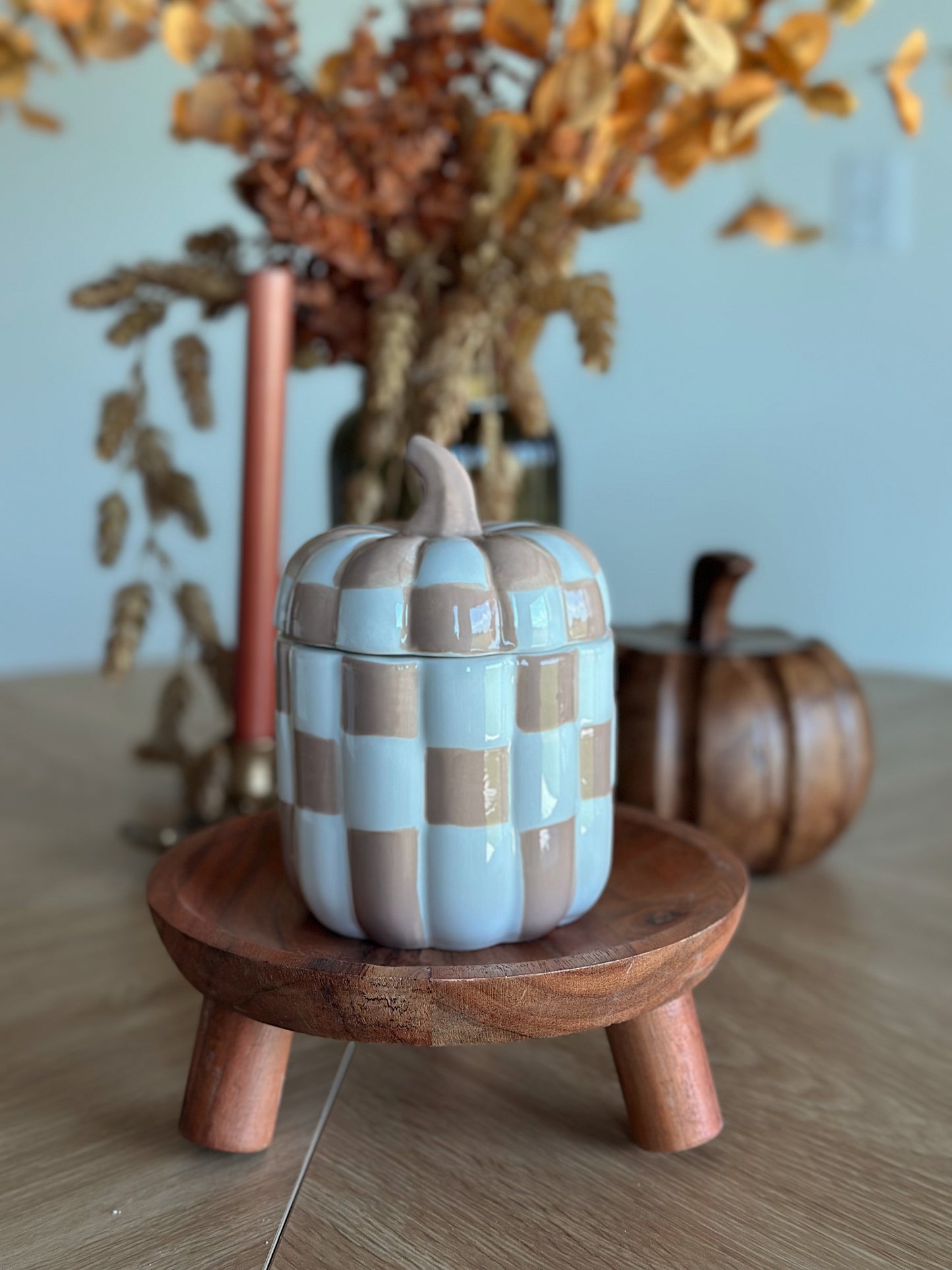 Checkered Pumpkin Candle