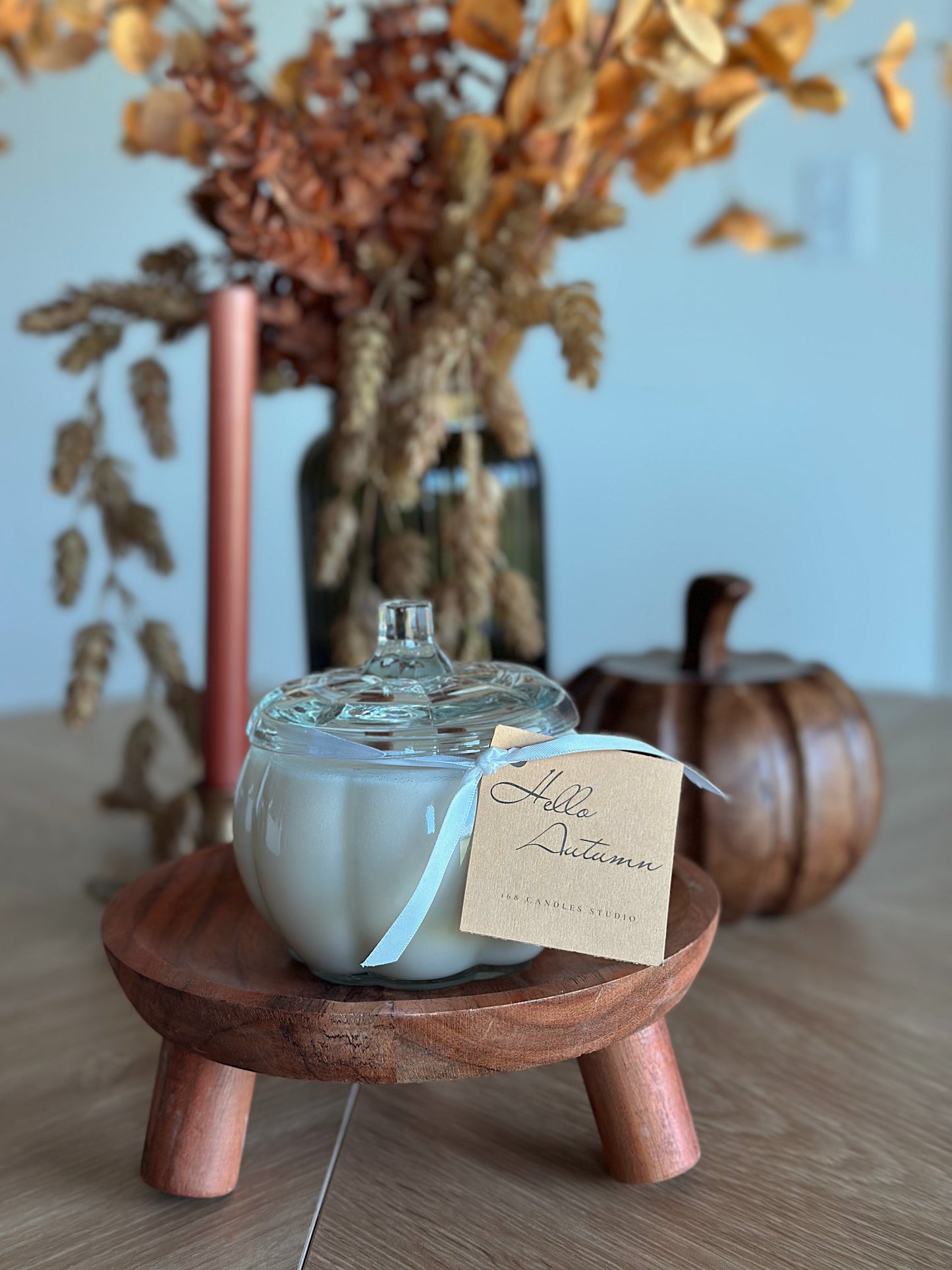 Hello Autumn Clear Glass Large Pumpkin Candle