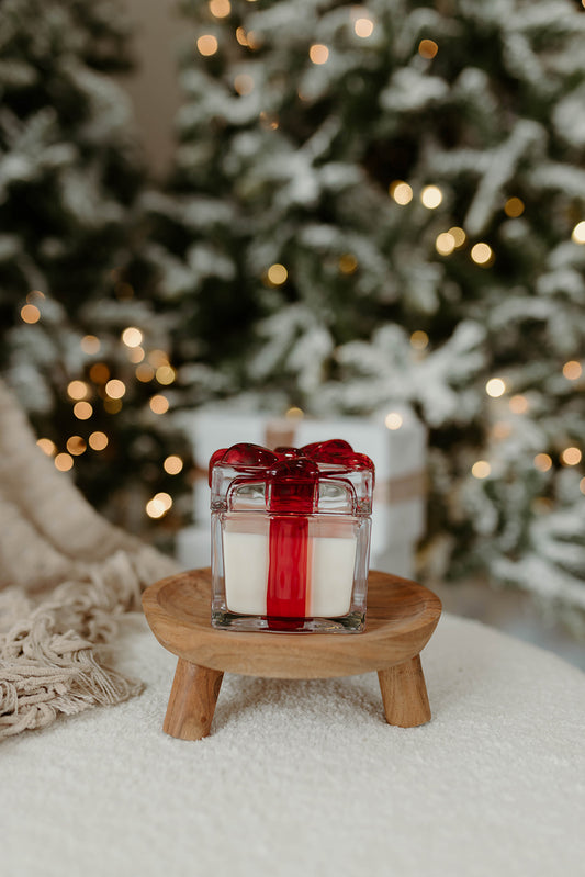 Glass Present with Red Bow Candle