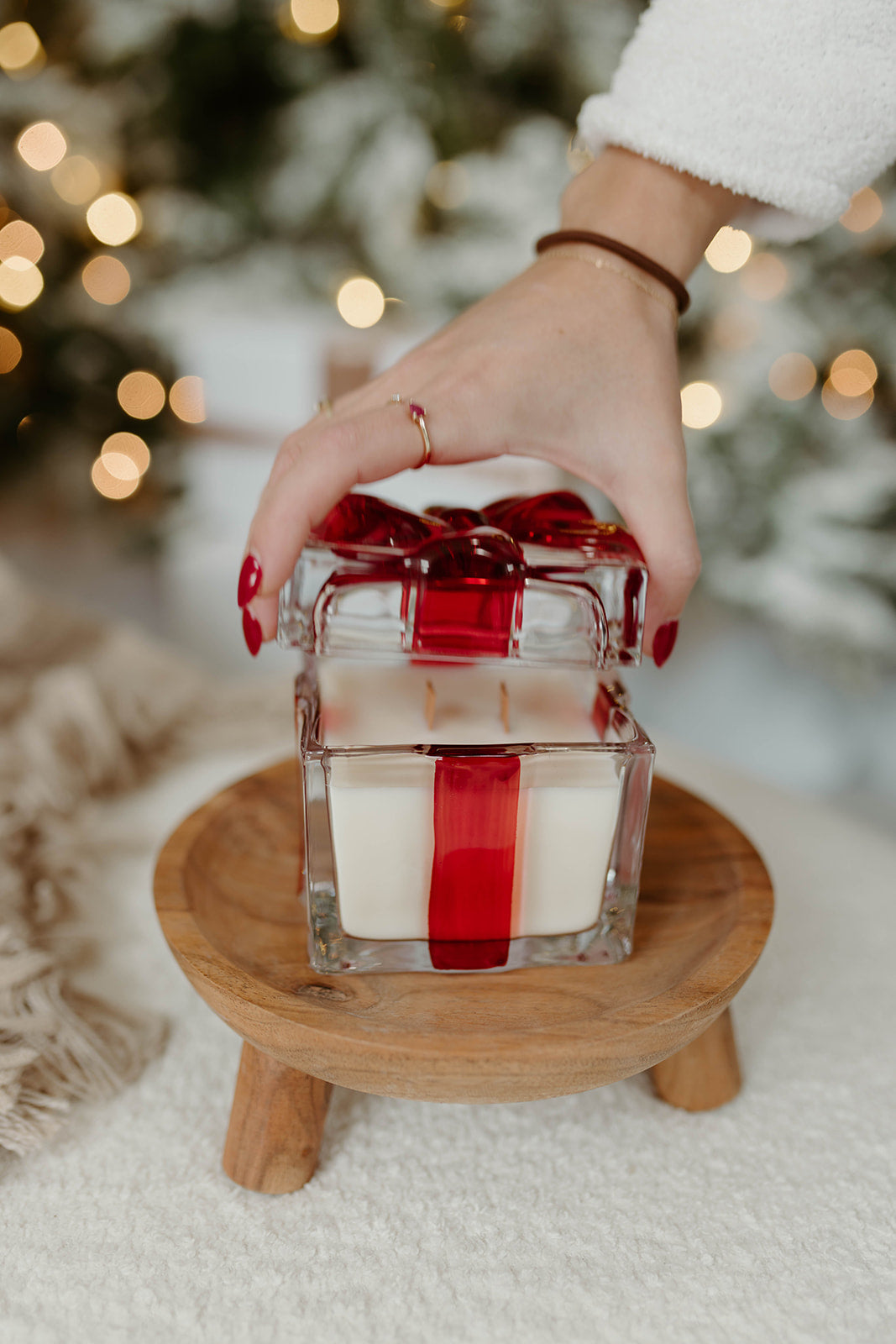 Glass Present with Red Bow Candle