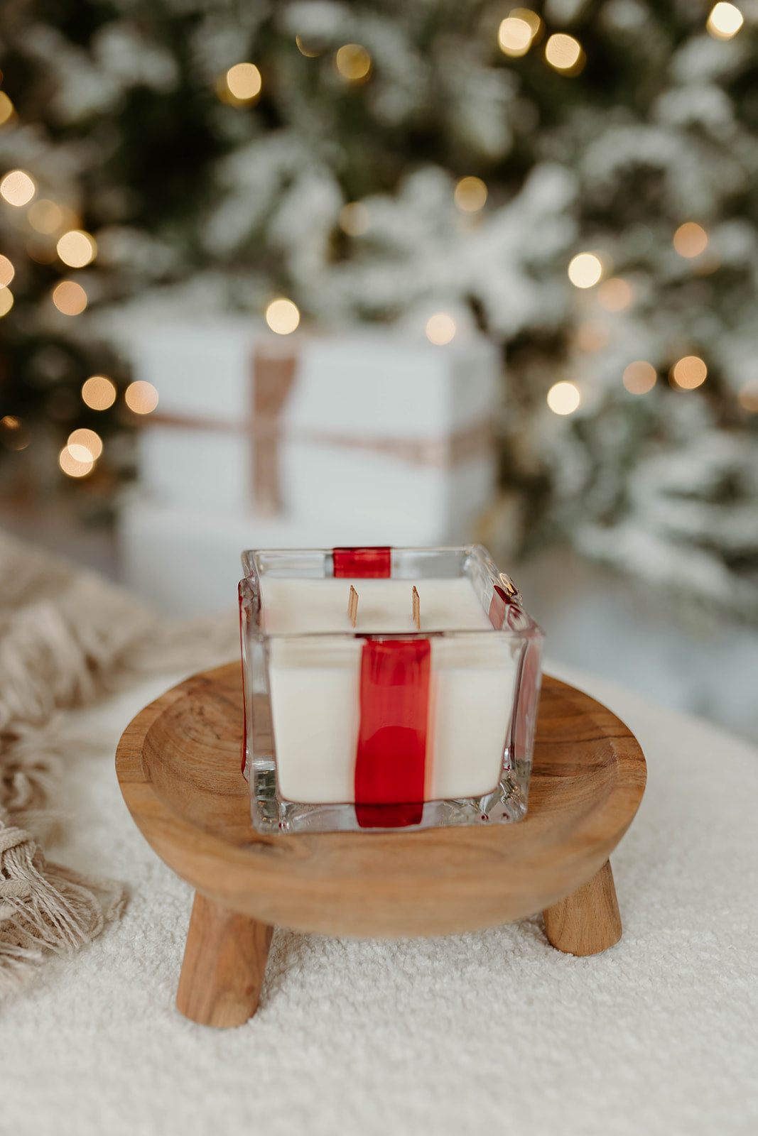 Glass Present with Red Bow Candle
