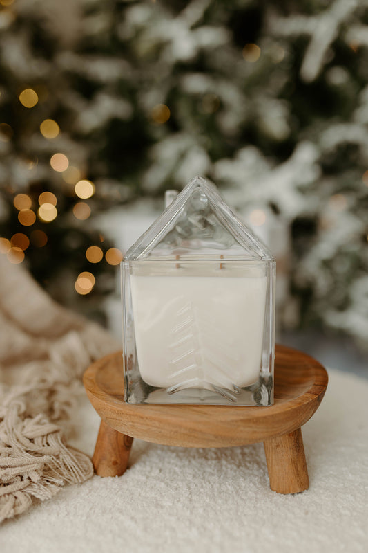 Clear Glass Christmas Cabin Candle