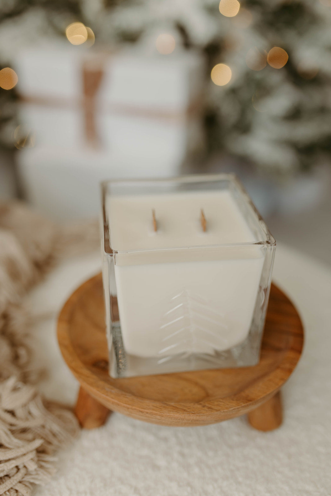 Clear Glass Christmas Cabin Candle