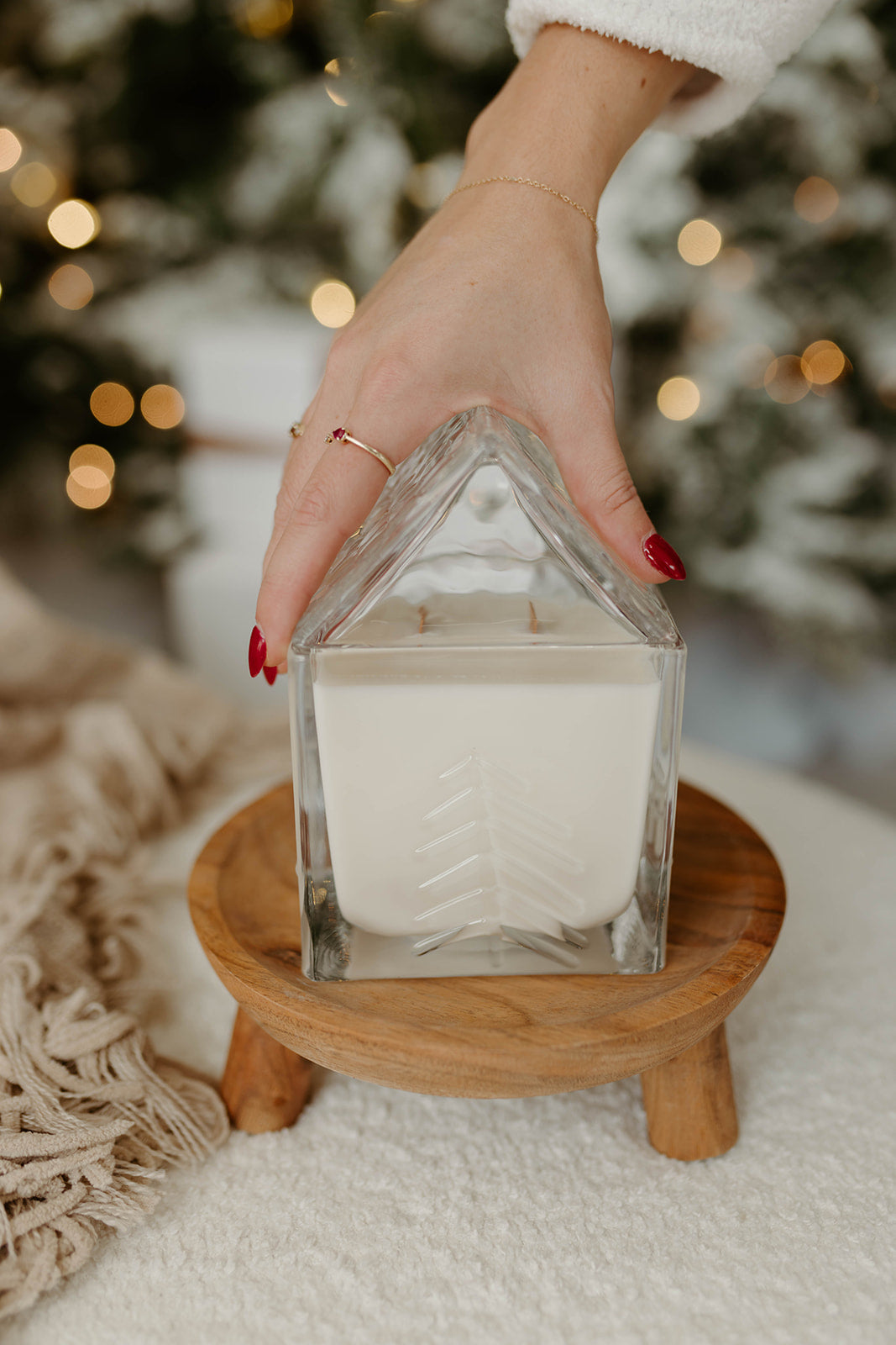 Clear Glass Christmas Cabin Candle