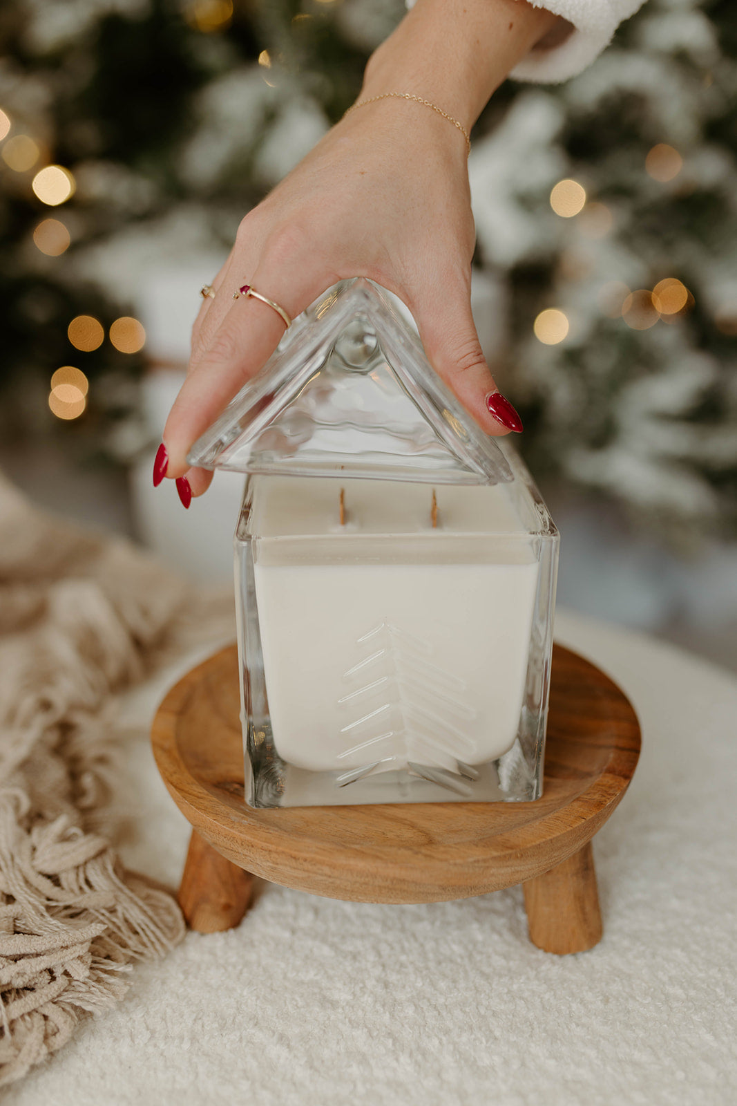 Clear Glass Christmas Cabin Candle