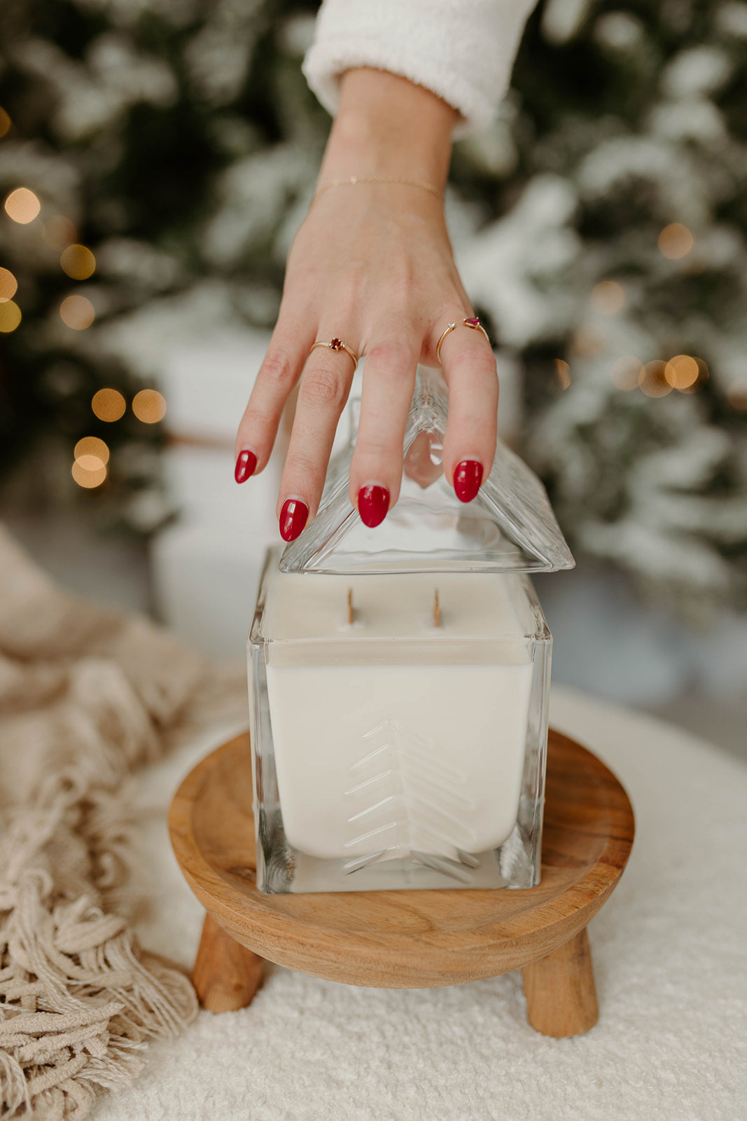 Clear Glass Christmas Cabin Candle