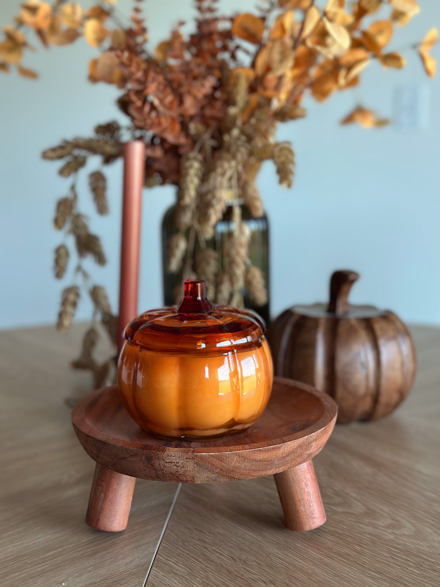 Hello Autumn Orange Glass Large Pumpkin Candle