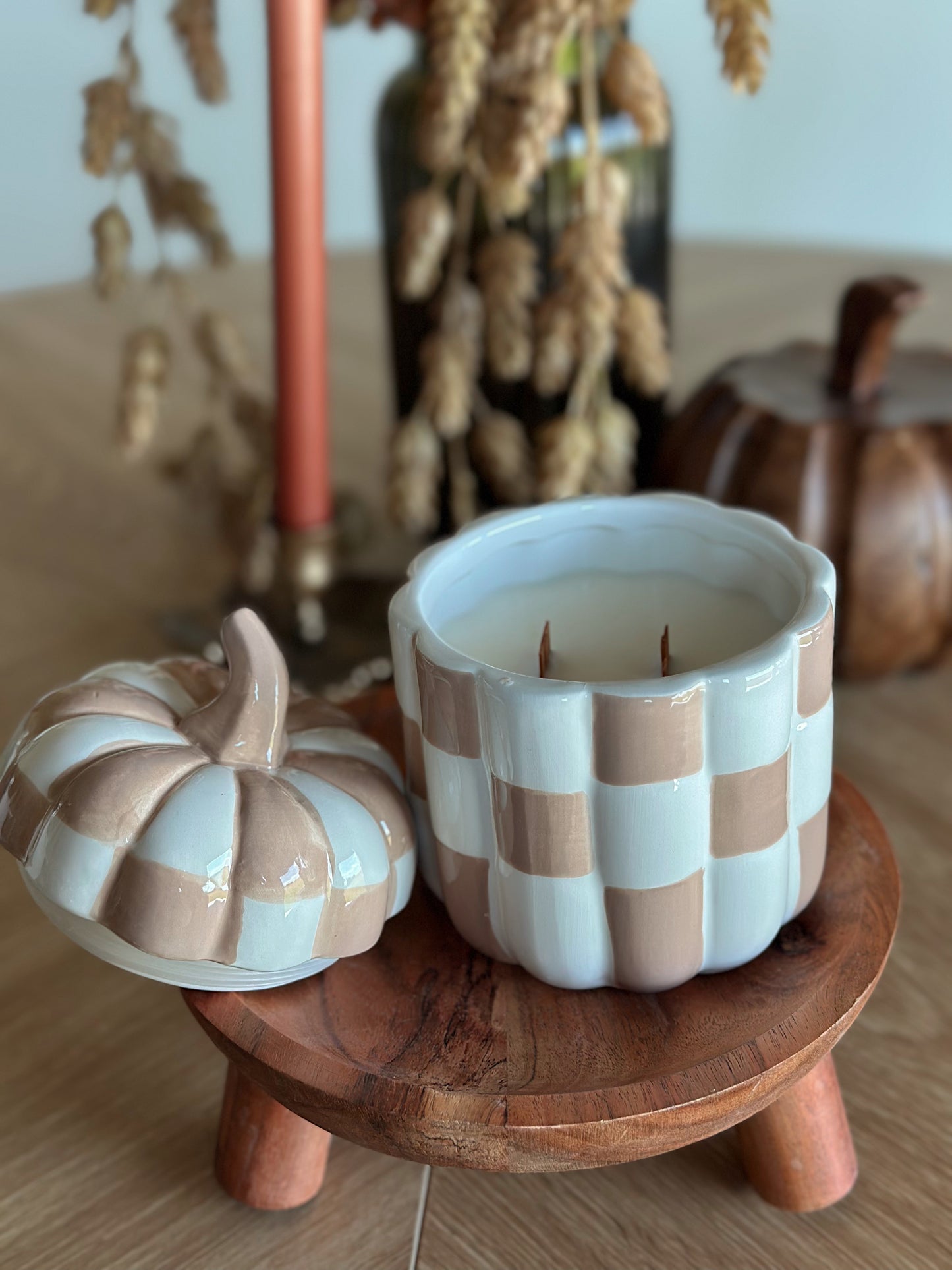 Checkered Pumpkin Candle