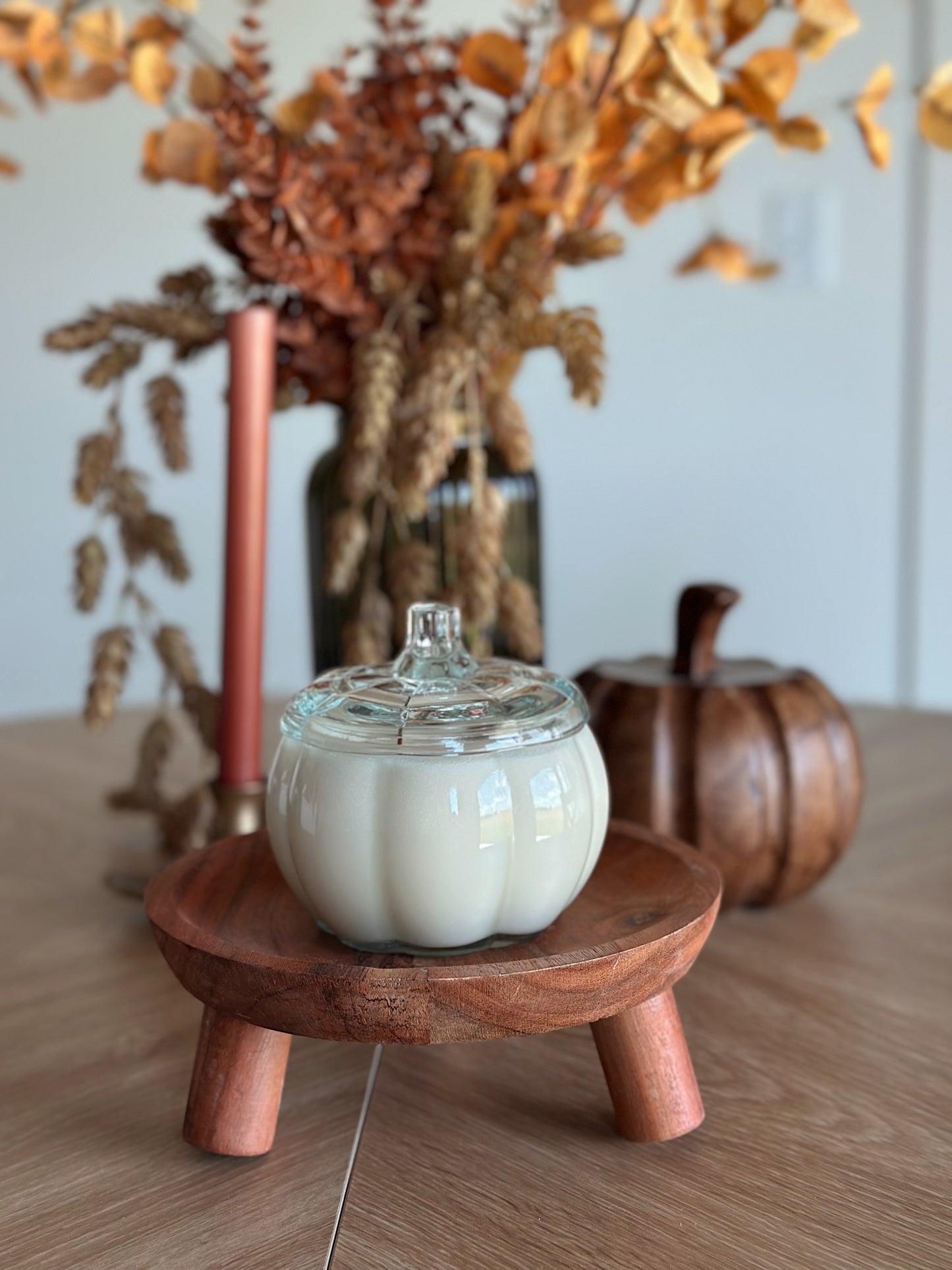 Hello Autumn Clear Glass Large Pumpkin Candle