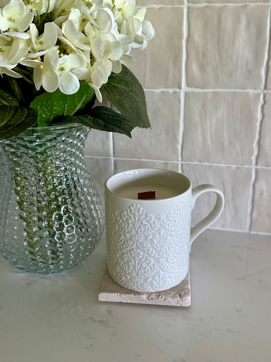 Cream Floral Mug Candle