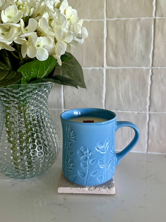 Blue Floral Mug Candle