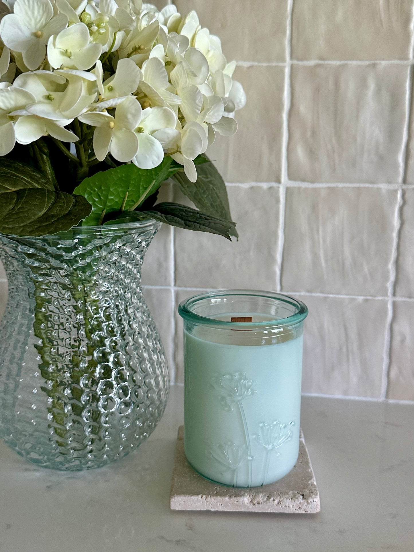 Tall Dandelion Sea Glass Candle