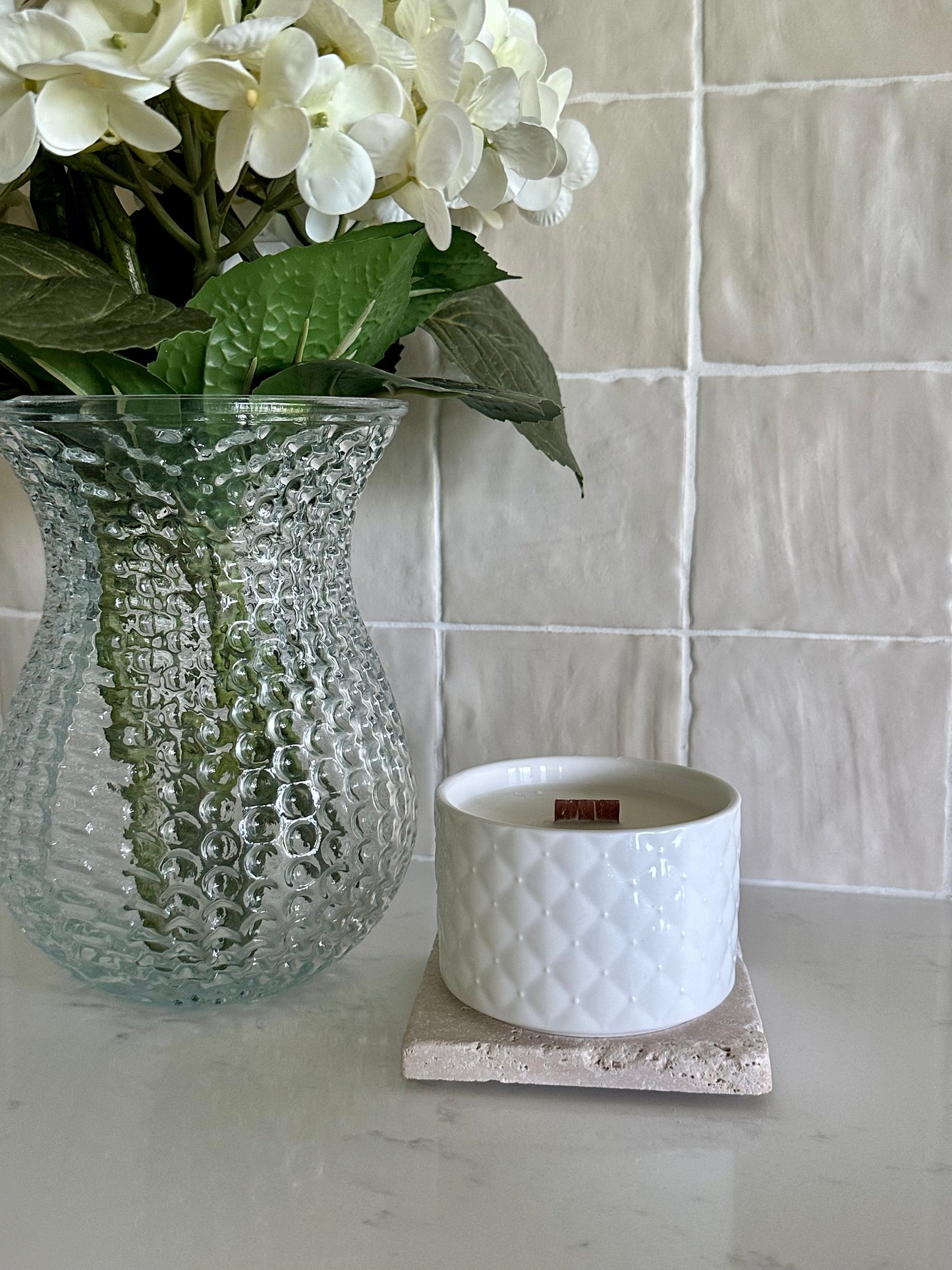 White Cushioned Glass Candle