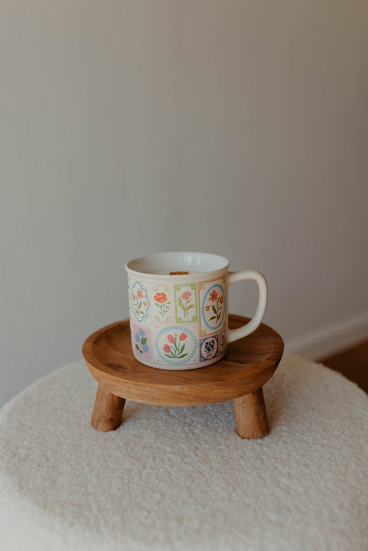Vintage Floral Stamp Mug Candle