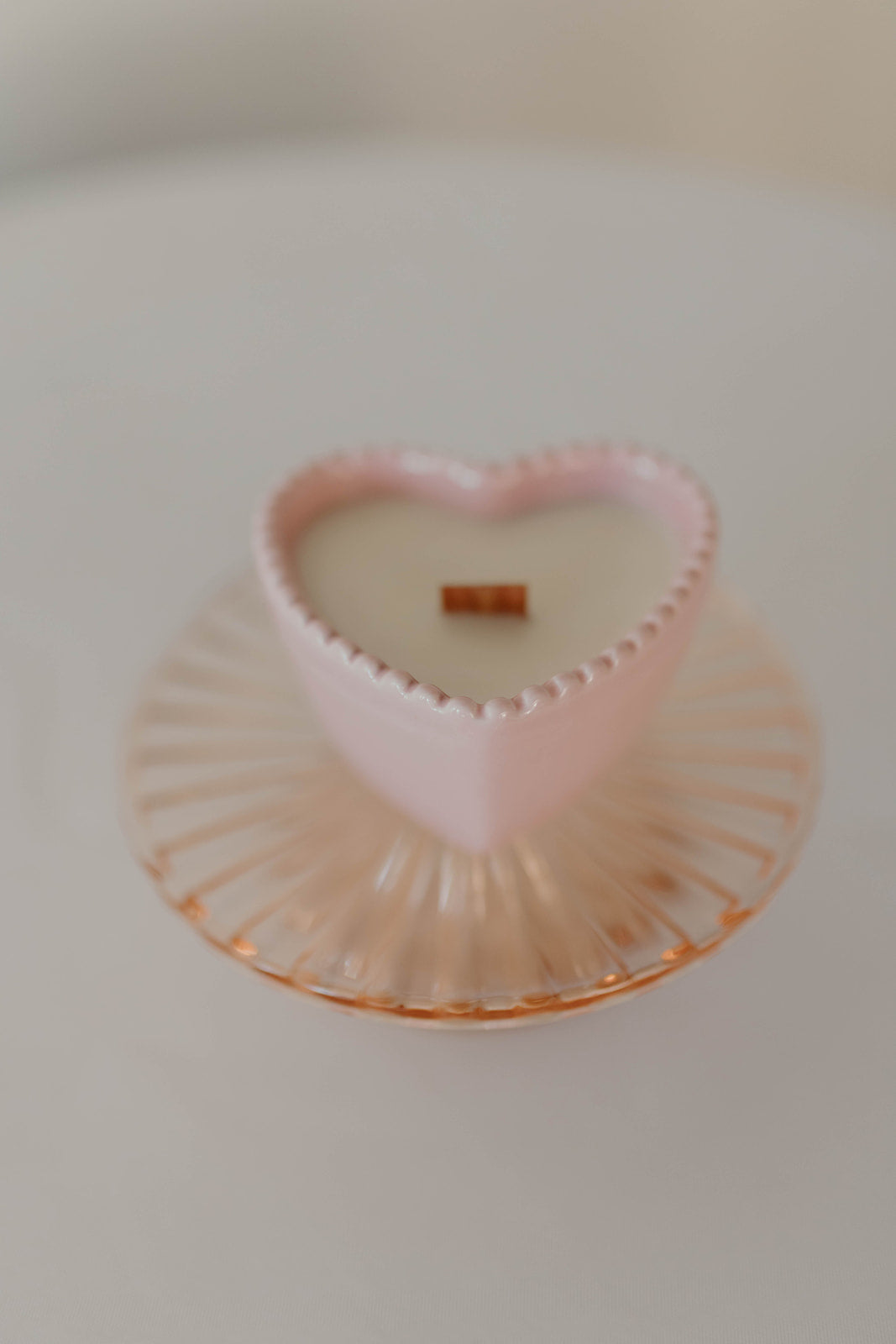Pink Beaded Heart Ramekin Candle