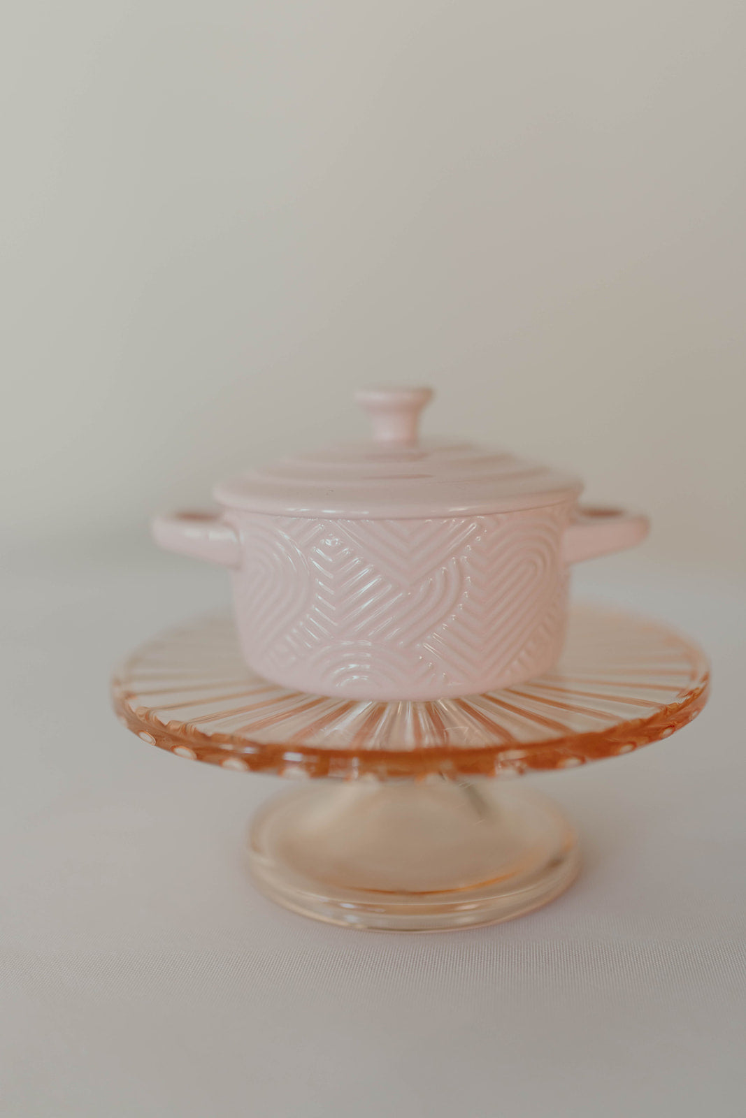 Light Pink Embossed Ramekin Candle with Lid